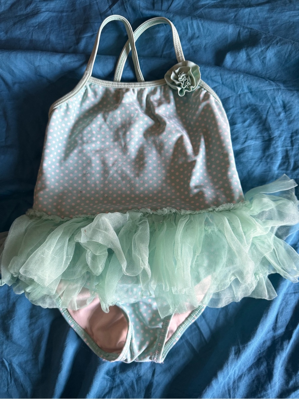 OP Kids Mint Polka Dot One-Piece Swimsuit with Tulle